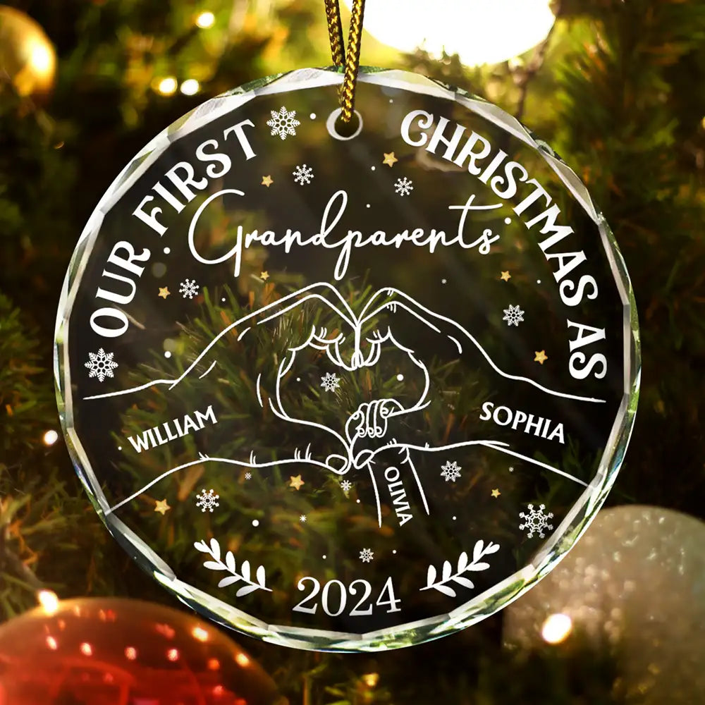 Our First Christmas As Grandparents - Personalized Circle Glass Ornament ORNA1210