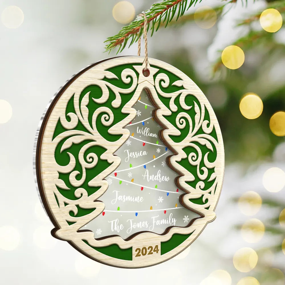 Family Names On The Christmas Tree - Personalized 2-Layered Mix Ornament ORNA1210