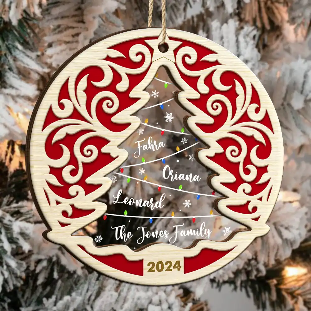 Family Names On The Christmas Tree - Personalized 2-Layered Mix Ornament ORNA1210