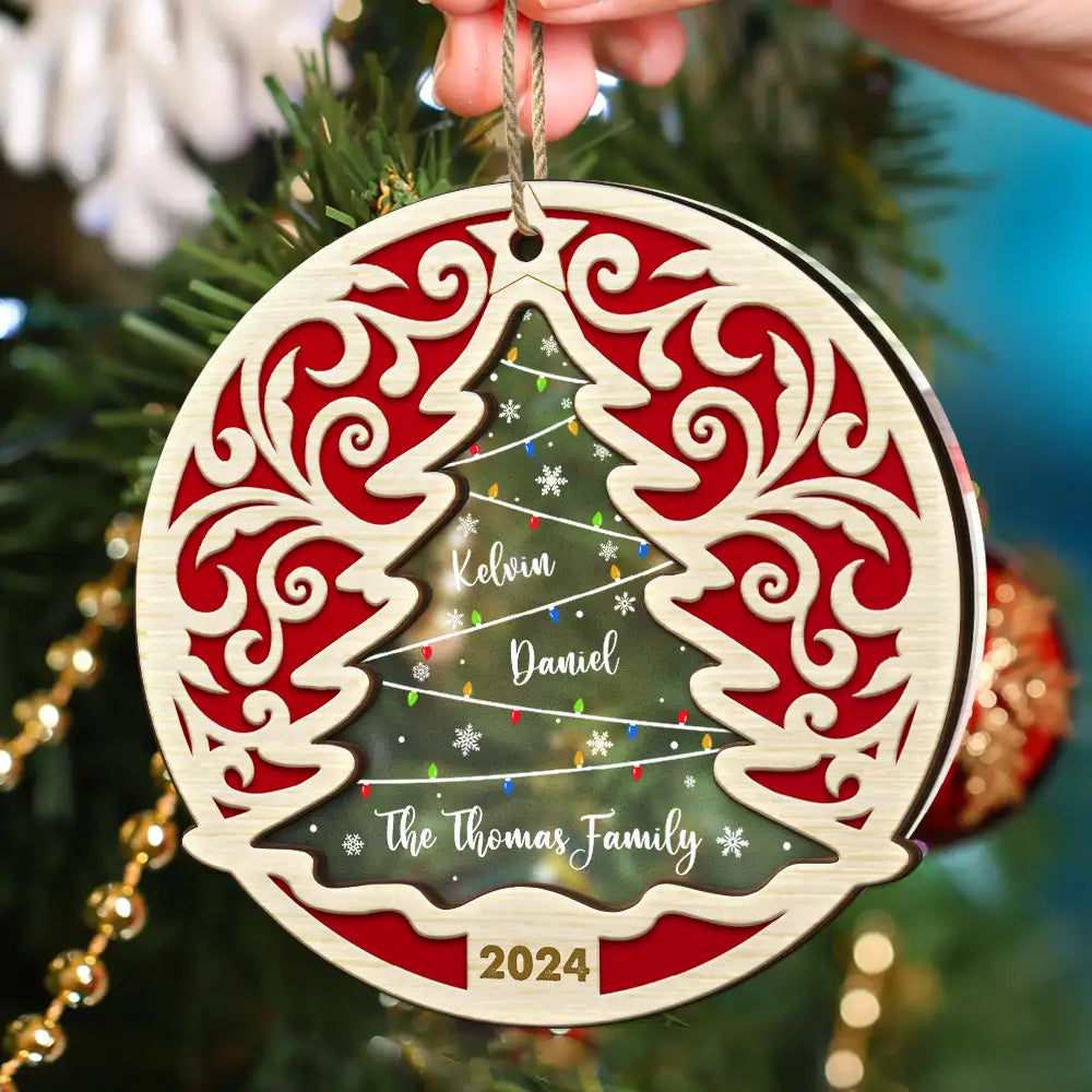 Family Names On The Christmas Tree - Personalized 2-Layered Mix Ornament ORNA1210