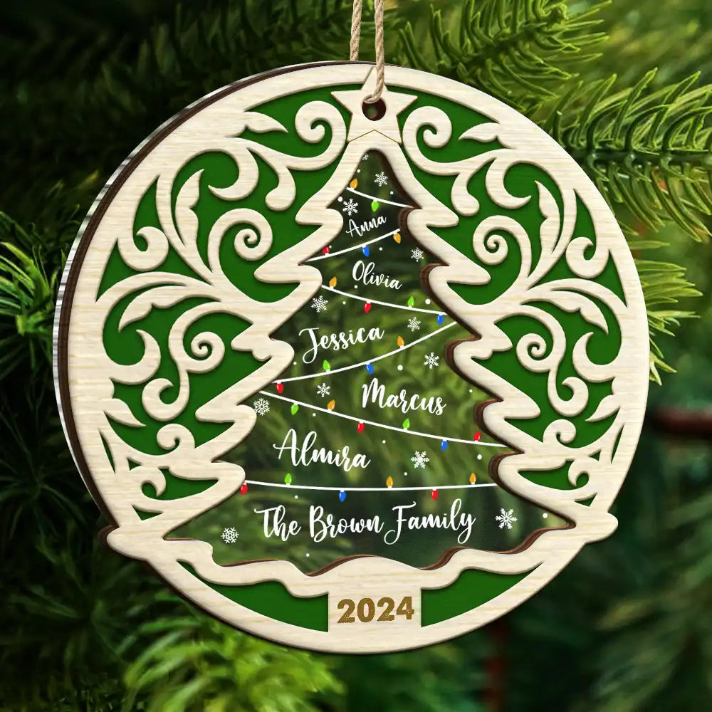 Family Names On The Christmas Tree - Personalized 2-Layered Mix Ornament ORNA1210
