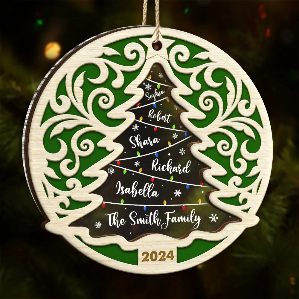 Family Names On The Christmas Tree - Personalized 2-Layered Mix Ornament ORNA1210