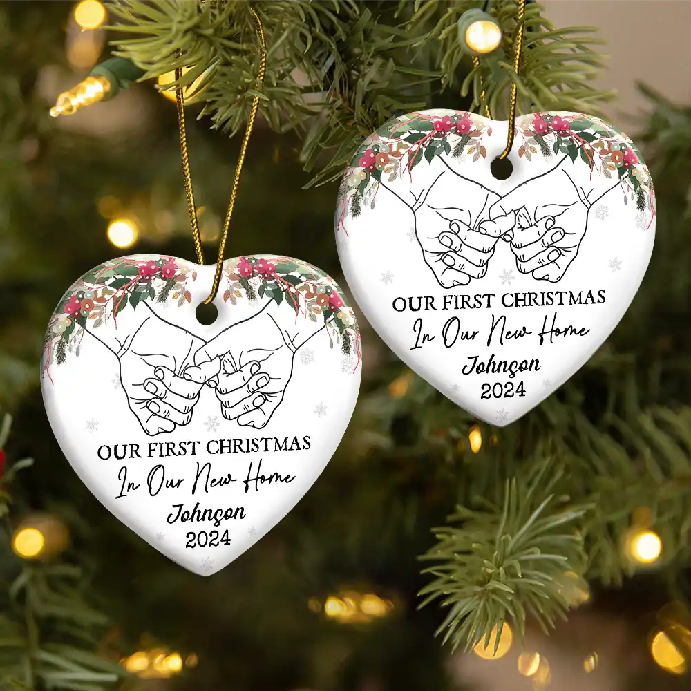 Holding Hands Our First Christmas - Personalized Heart Ceramic Ornament ORNA1210