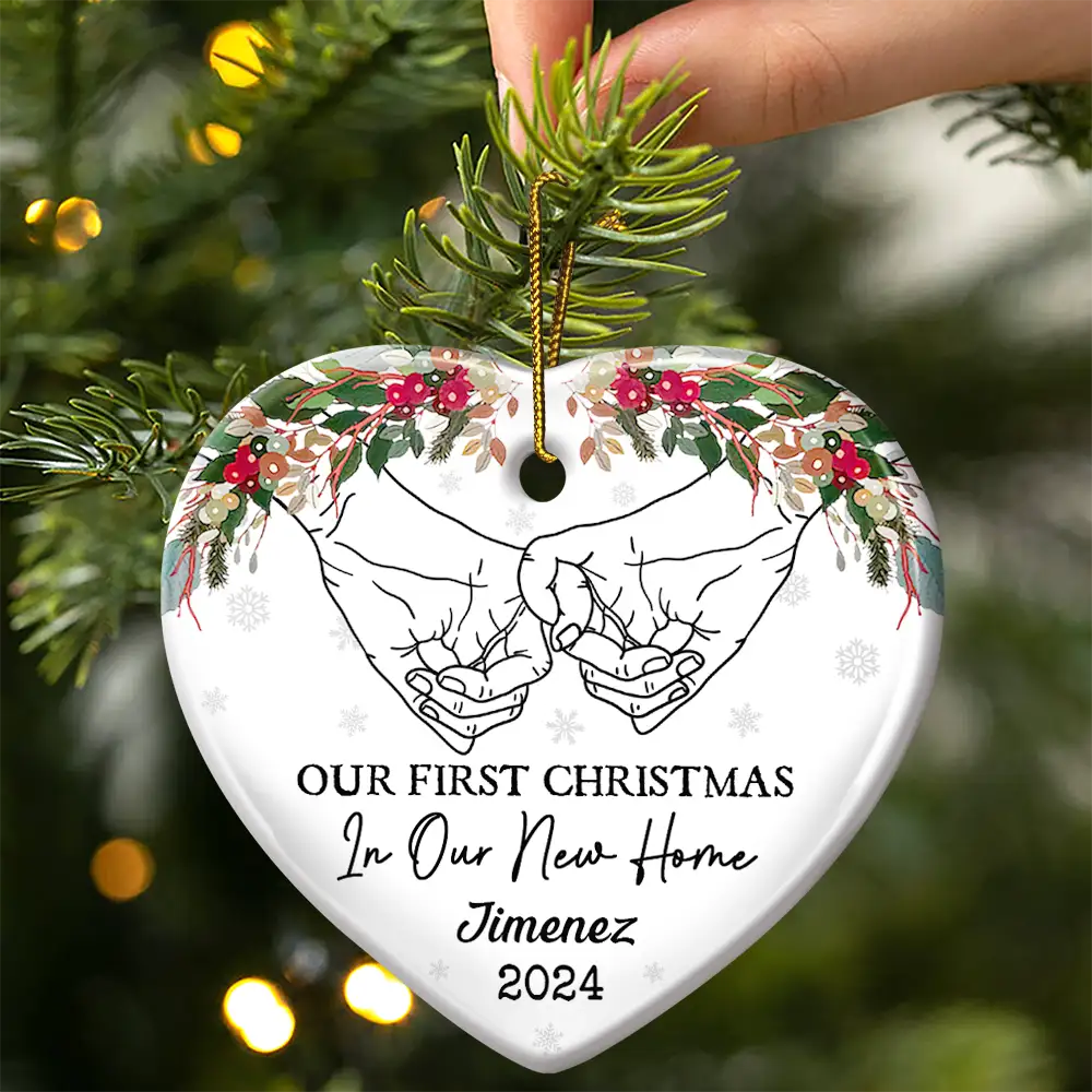 Holding Hands Our First Christmas - Personalized Heart Ceramic Ornament ORNA1210