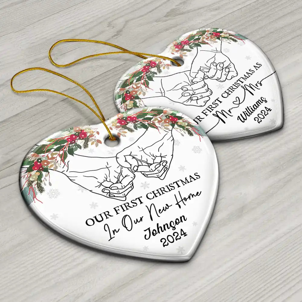 Holding Hands Our First Christmas - Personalized Heart Ceramic Ornament ORNA1210