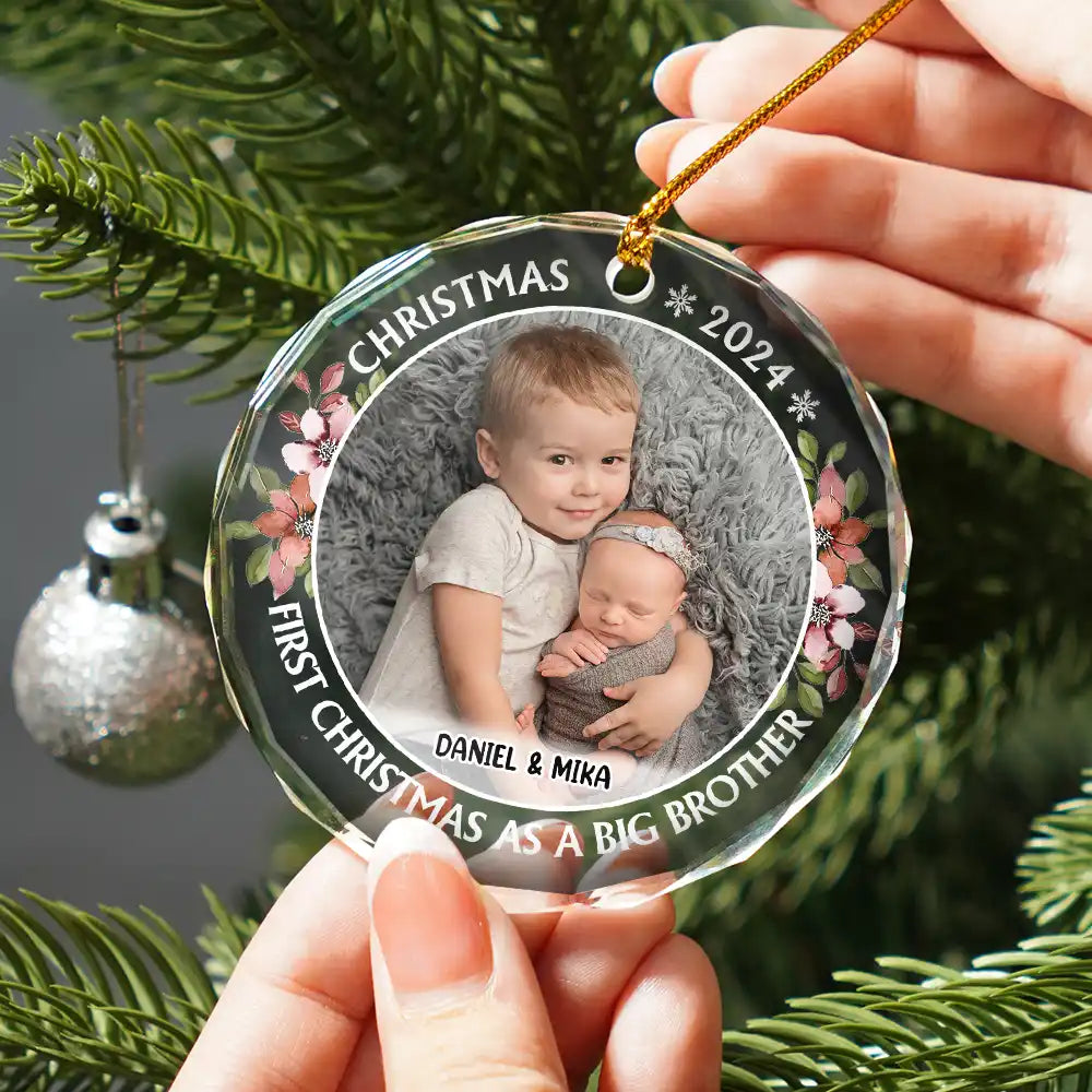 Custom Photo First Christmas As A Big Sister - Personalized Circle Glass Ornament ORNA1210