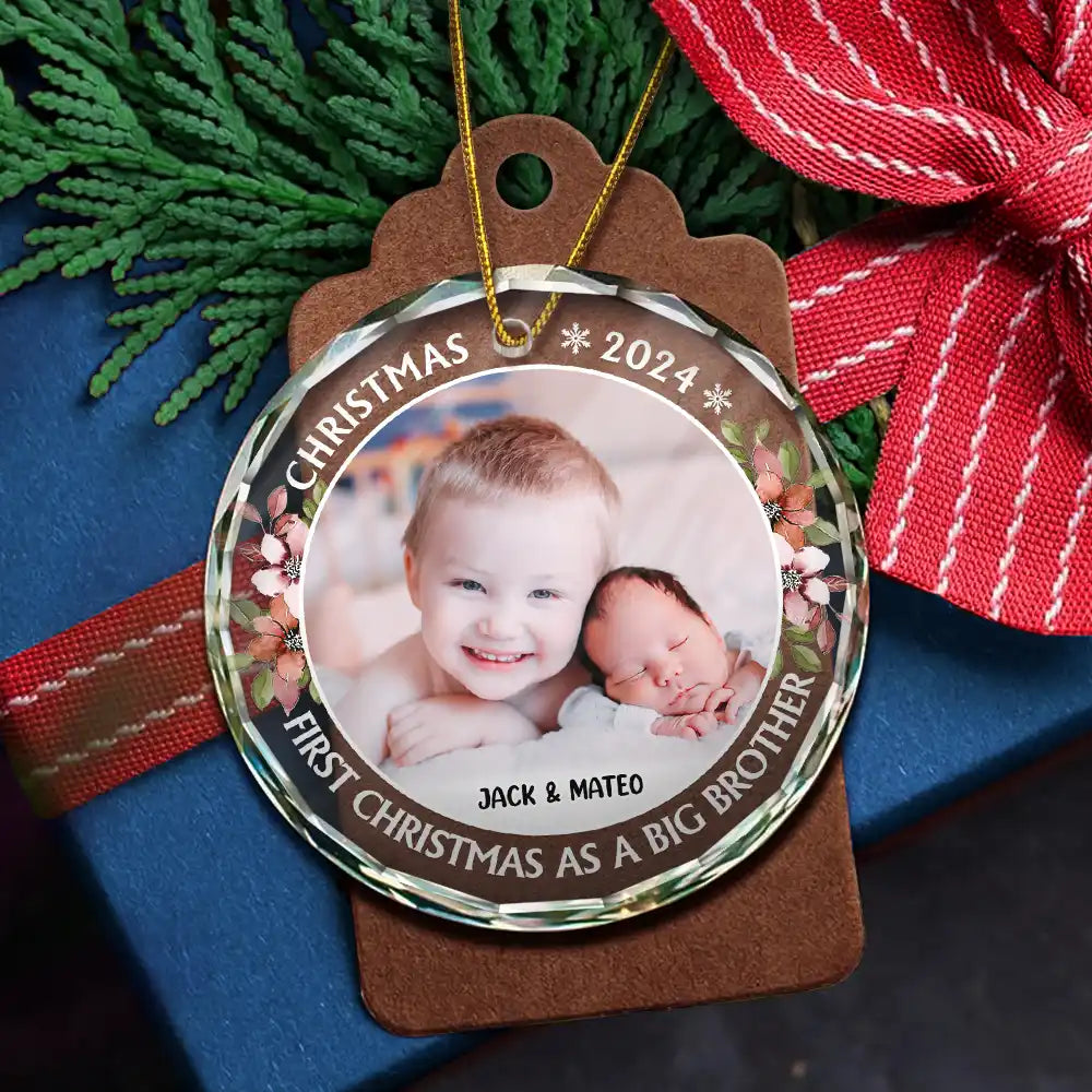 Custom Photo First Christmas As A Big Sister - Personalized Circle Glass Ornament ORNA1210