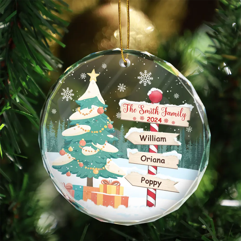 Christmas North Pole Family Name - Personalized Circle Glass Ornament ORNA1210