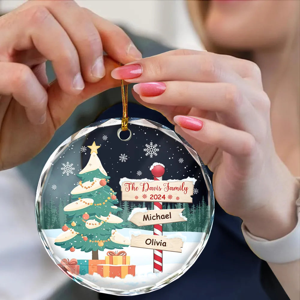 Christmas North Pole Family Name - Personalized Circle Glass Ornament ORNA1210