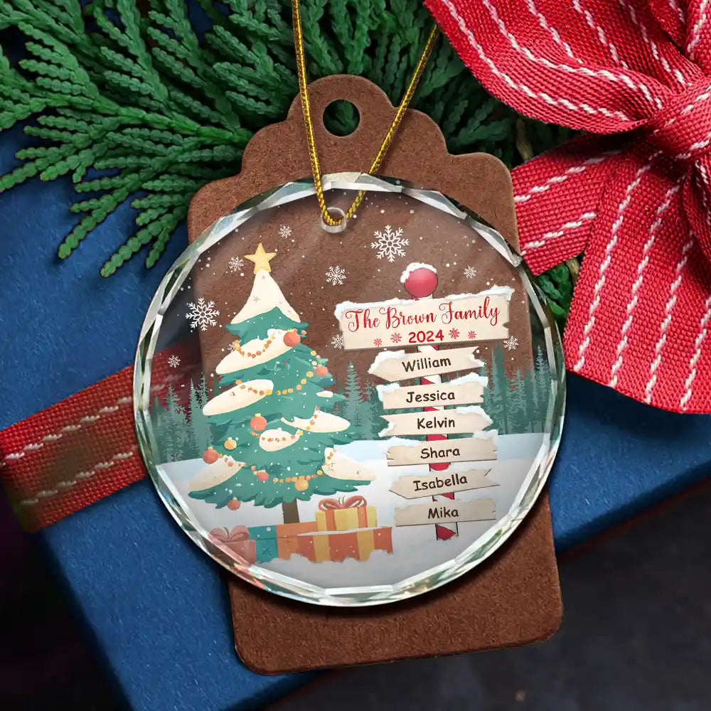 Christmas North Pole Family Name - Personalized Circle Glass Ornament ORNA1210