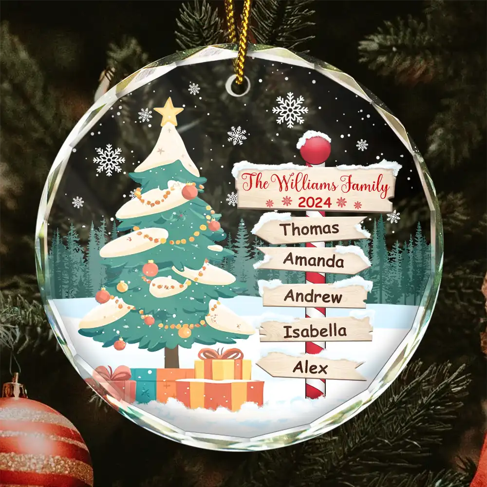 Christmas North Pole Family Name - Personalized Circle Glass Ornament ORNA1210