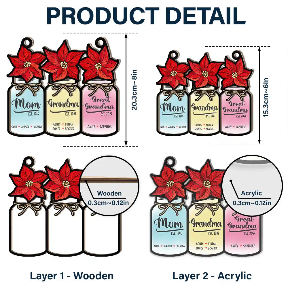 Flower Mason Jar Mom Grandma Great Grandma - Personalized Window Hanging Suncatcher Ornament ORNA1210