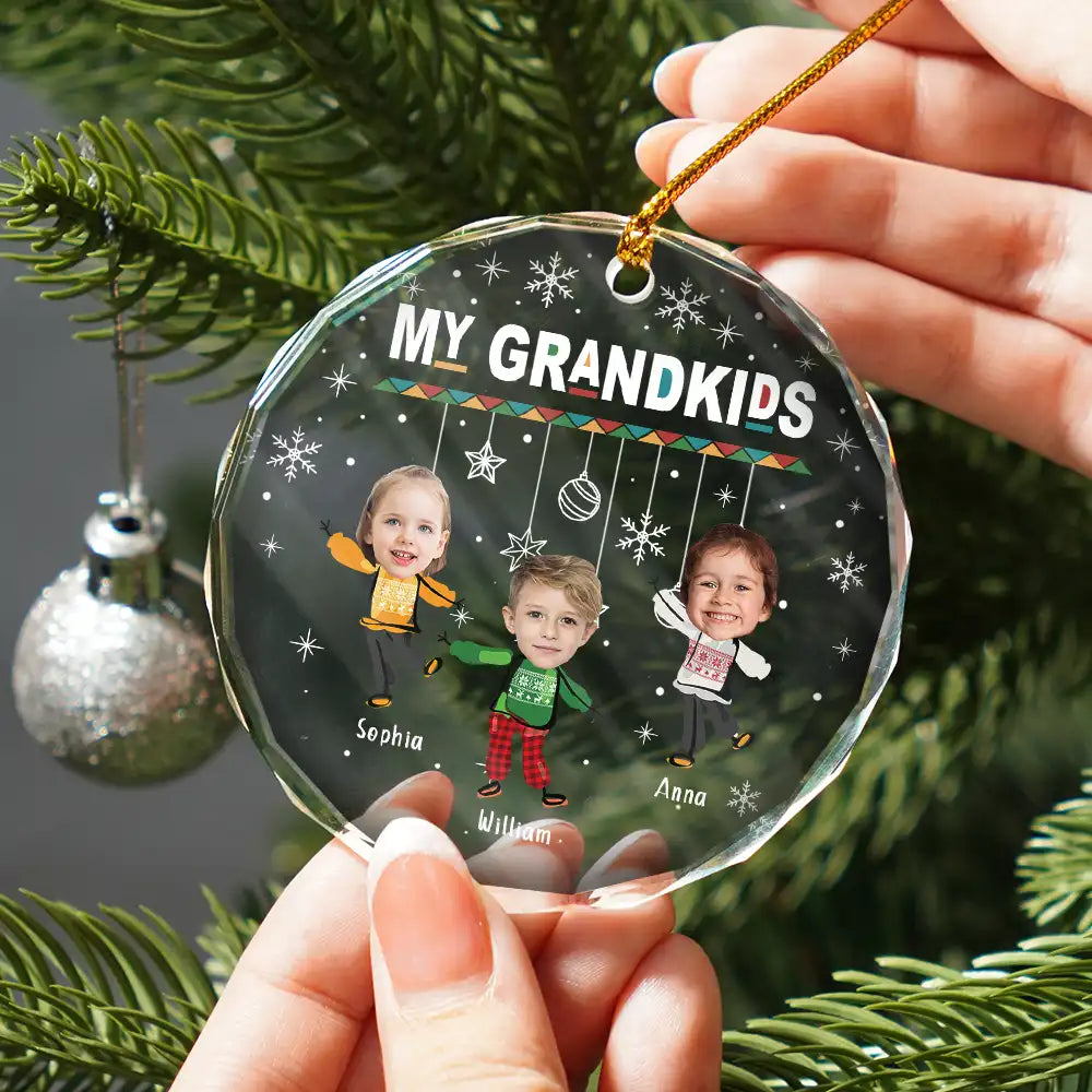 Custom Photo Christmas My Grandkids - Personalized Circle Glass Ornament ORNA1210