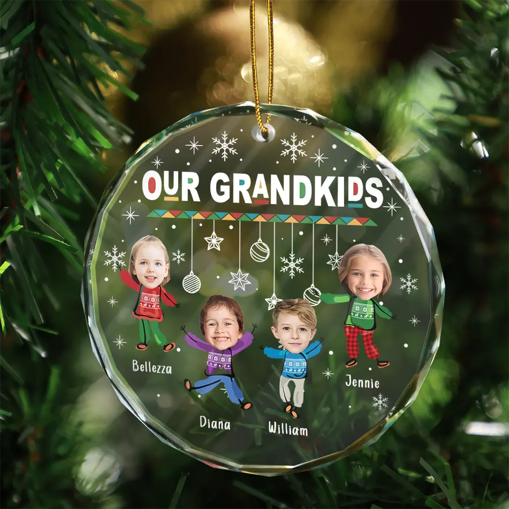 Custom Photo Christmas My Grandkids - Personalized Circle Glass Ornament ORNA1210