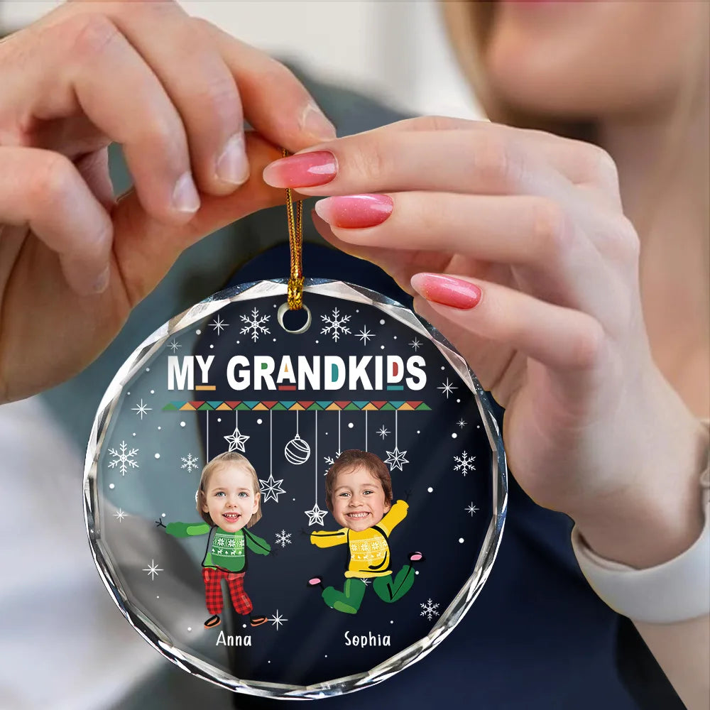 Custom Photo Christmas My Grandkids - Personalized Circle Glass Ornament ORNA1210