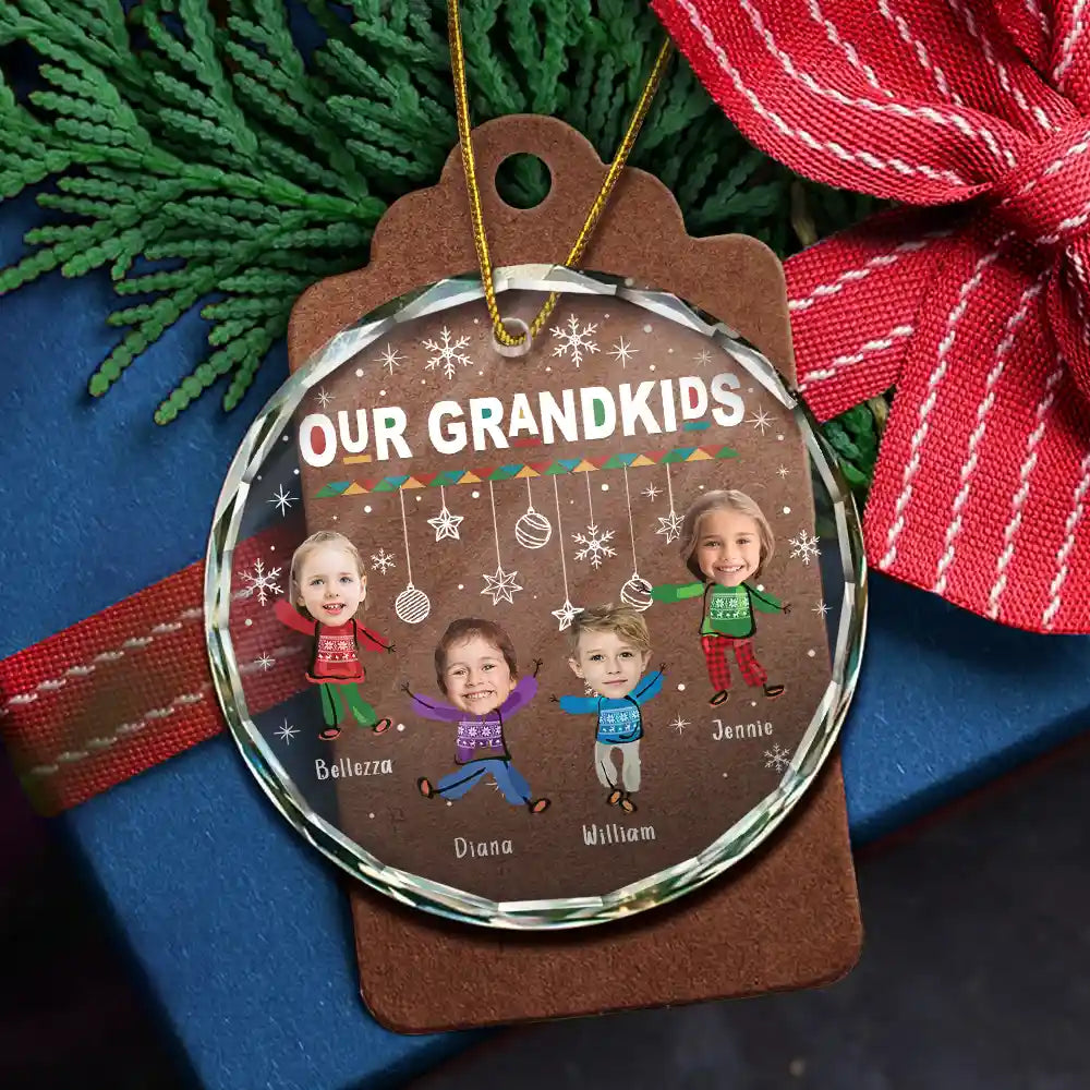 Custom Photo Christmas My Grandkids - Personalized Circle Glass Ornament ORNA1210