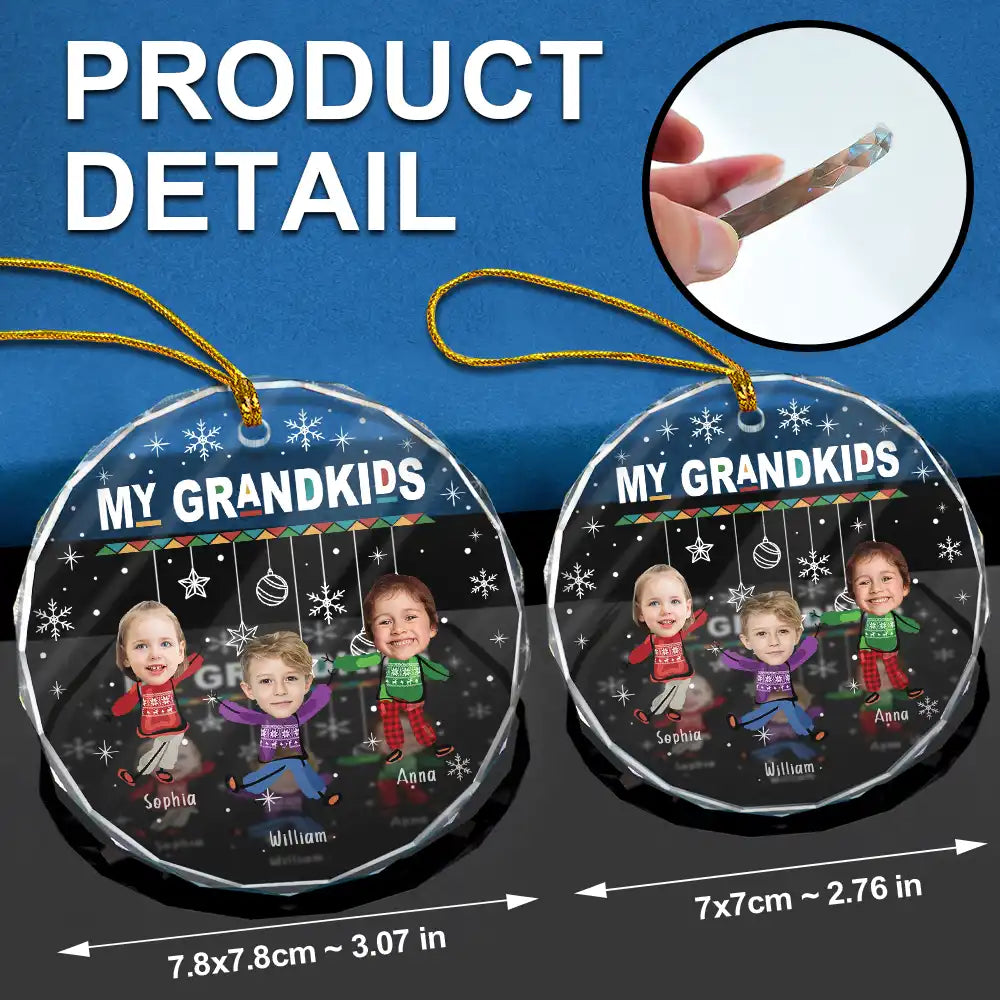 Custom Photo Christmas My Grandkids - Personalized Circle Glass Ornament ORNA1210