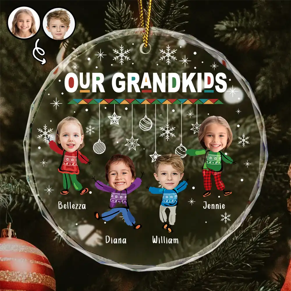 Custom Photo Christmas My Grandkids - Personalized Circle Glass Ornament ORNA1210