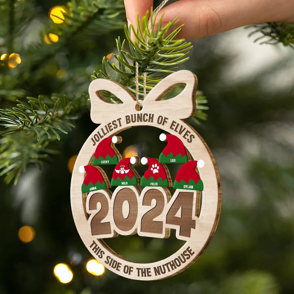 Jolliest Bunch Of Elves - Personalized Wooden Cutout Ornament ORNA1210