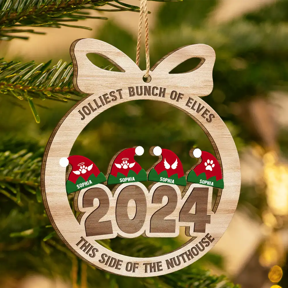 Jolliest Bunch Of Elves - Personalized Wooden Cutout Ornament ORNA1210