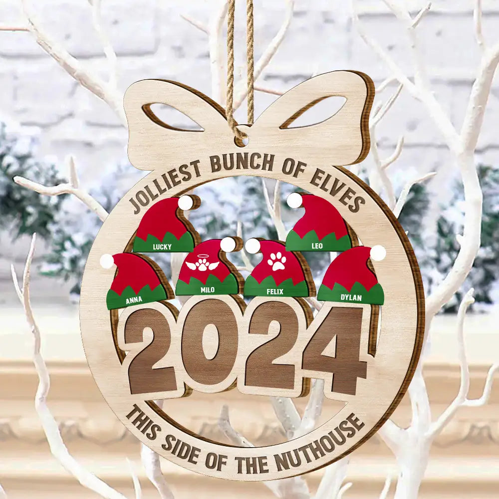 Jolliest Bunch Of Elves - Personalized Wooden Cutout Ornament ORNA1210