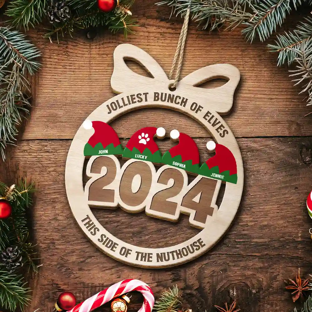 Jolliest Bunch Of Elves - Personalized Wooden Cutout Ornament ORNA1210