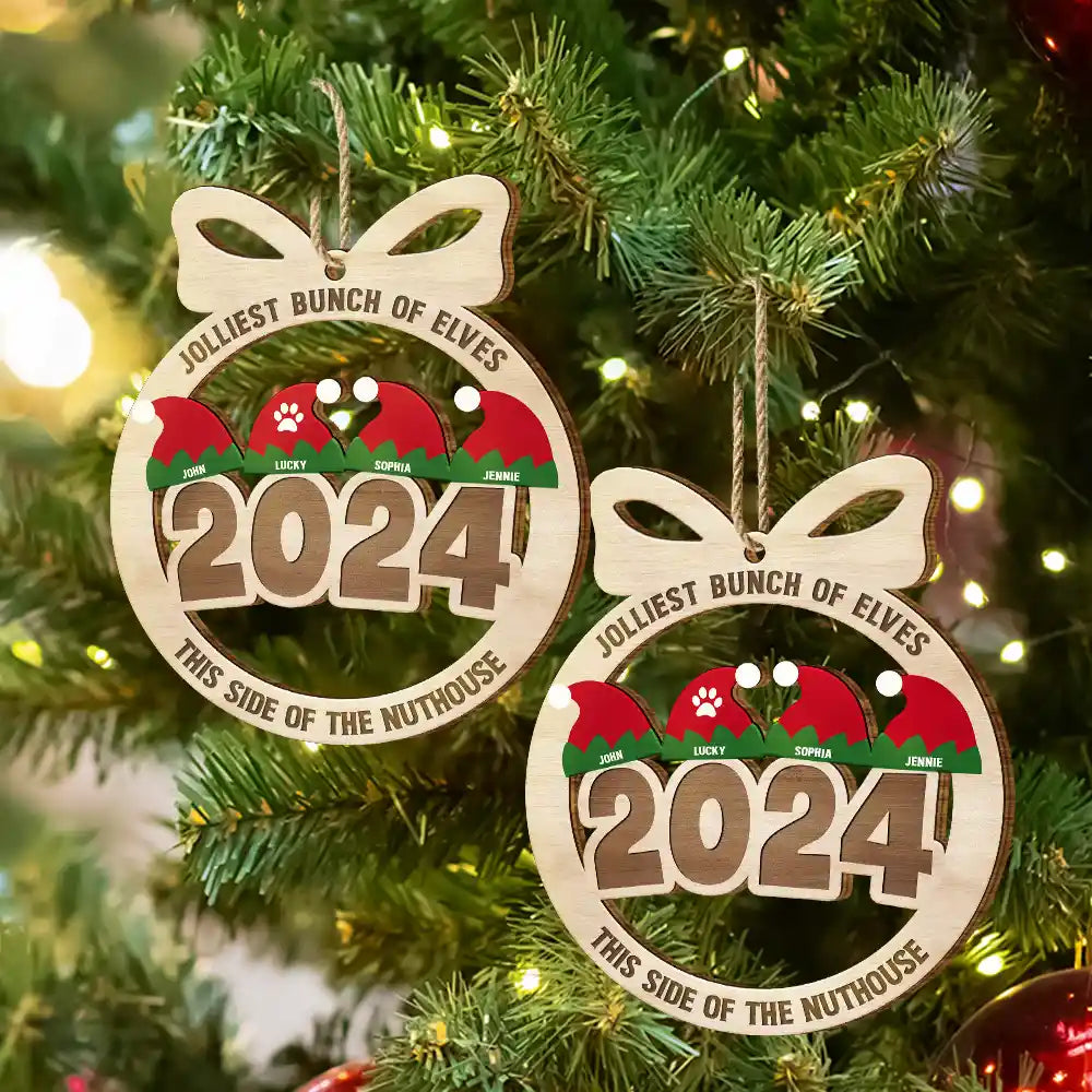 Jolliest Bunch Of Elves - Personalized Wooden Cutout Ornament ORNA1210