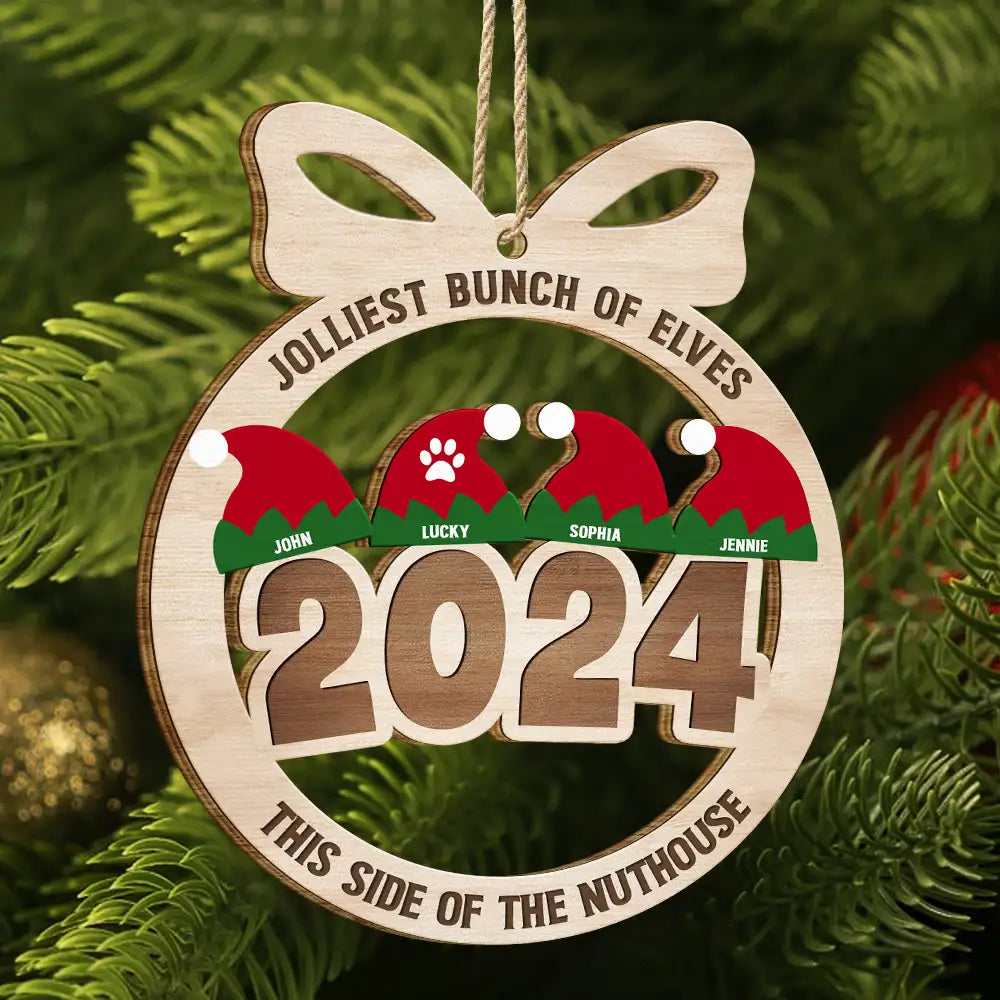 Jolliest Bunch Of Elves - Personalized Wooden Cutout Ornament ORNA1210