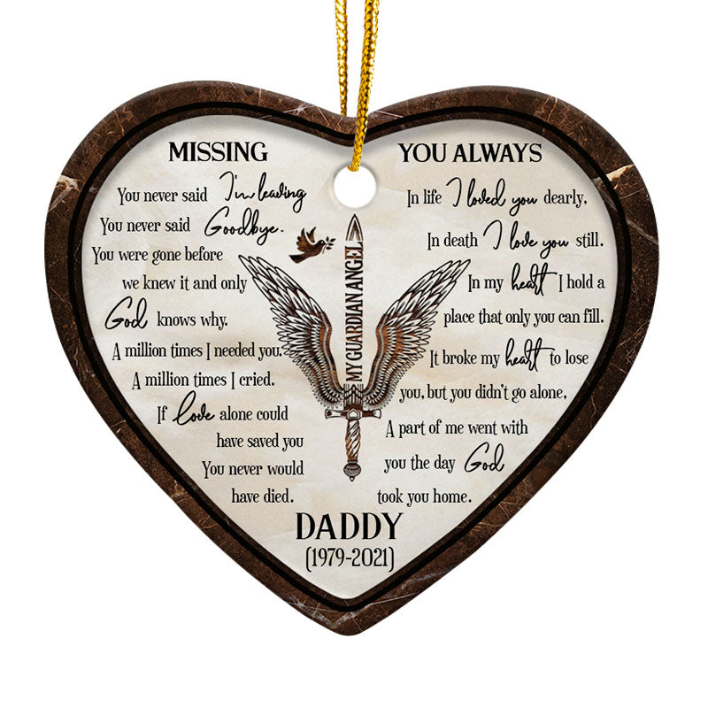 Missing You Always Angel Wings - Memorial Gift - Personalized Custom Heart Ceramic Ornament ORNA1210