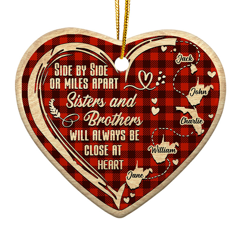Sibling Will Always Be Close At Heart - Gift For Sibling - Personalized Custom Heart Ceramic Ornament ORNA1210