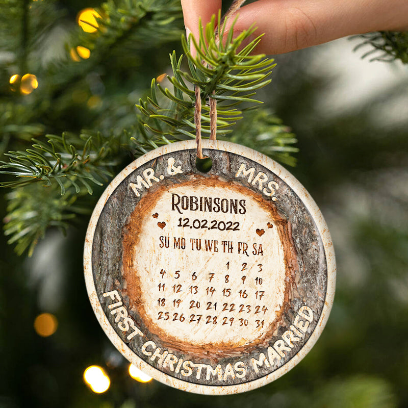 Christmas First Christmas Married - Personalized Custom Circle Ceramic Ornament ORNA1210