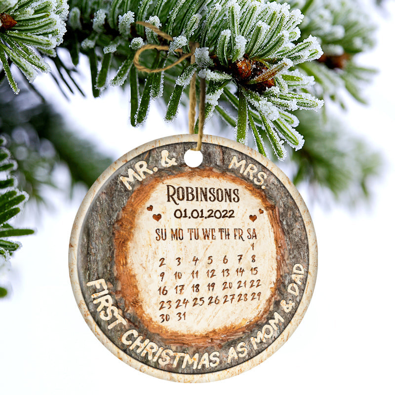 Christmas First Christmas Married - Personalized Custom Circle Ceramic Ornament ORNA1210