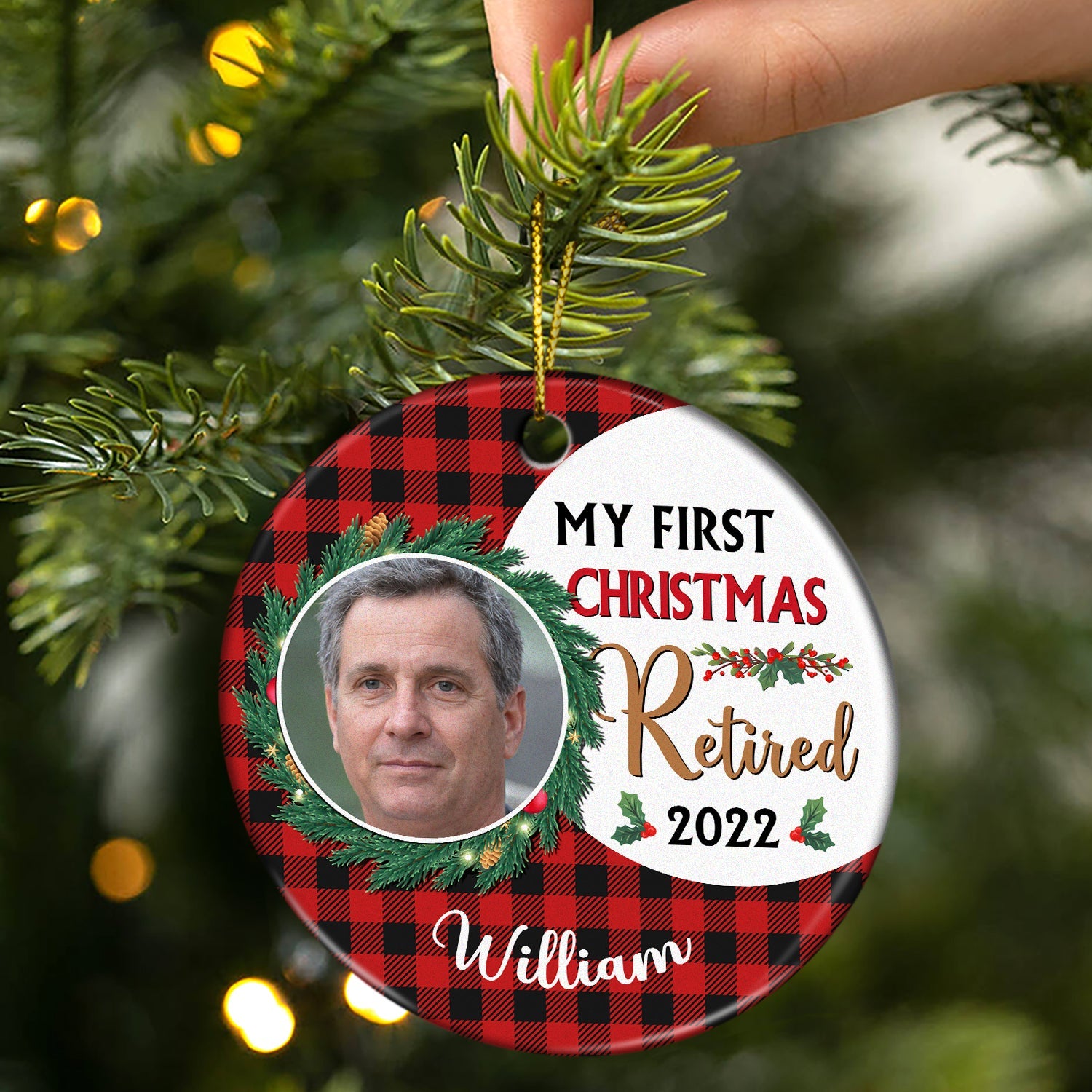 Custom Photo First Christmas Retired - Personalized Custom Circle Ceramic Ornament ORNA1210
