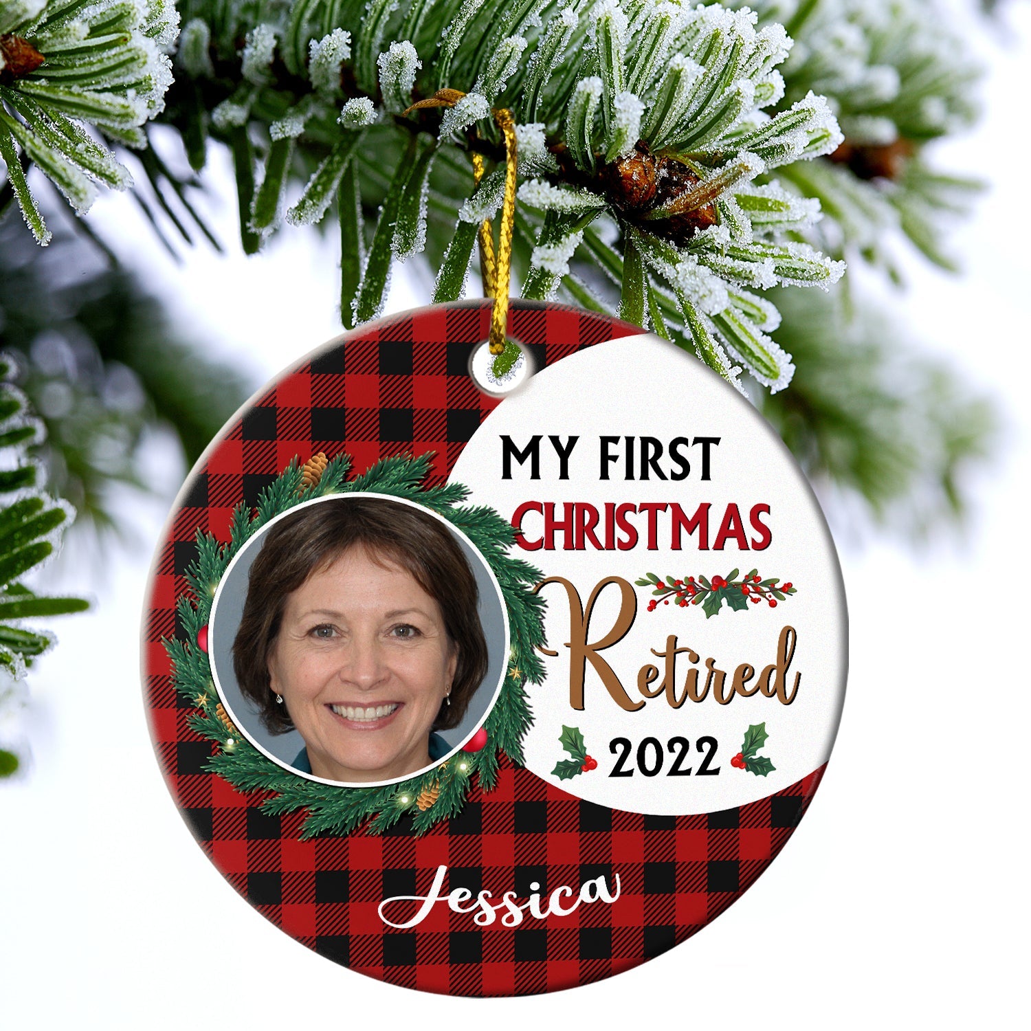 Custom Photo First Christmas Retired - Personalized Custom Circle Ceramic Ornament ORNA1210