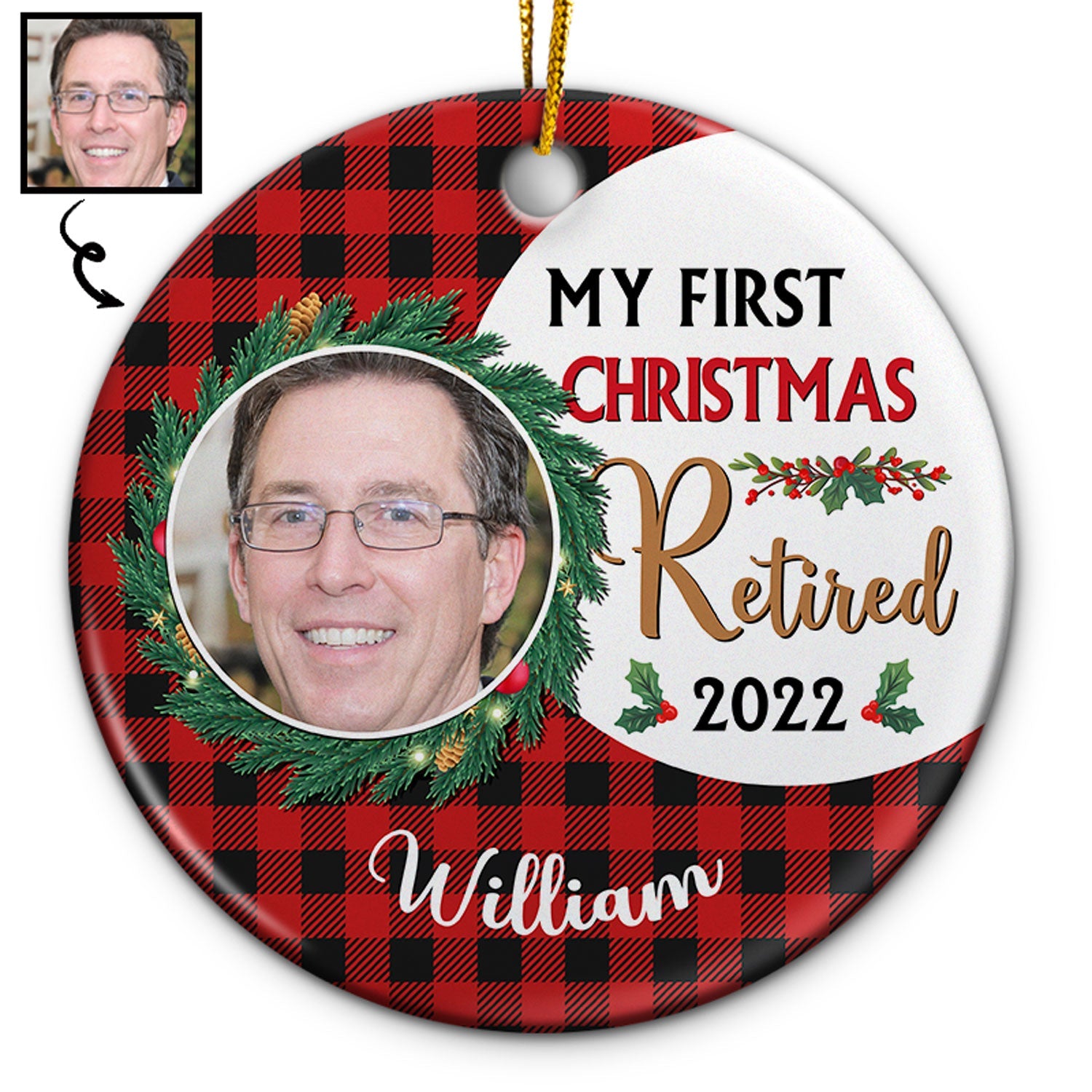 Custom Photo First Christmas Retired - Personalized Custom Circle Ceramic Ornament ORNA1210