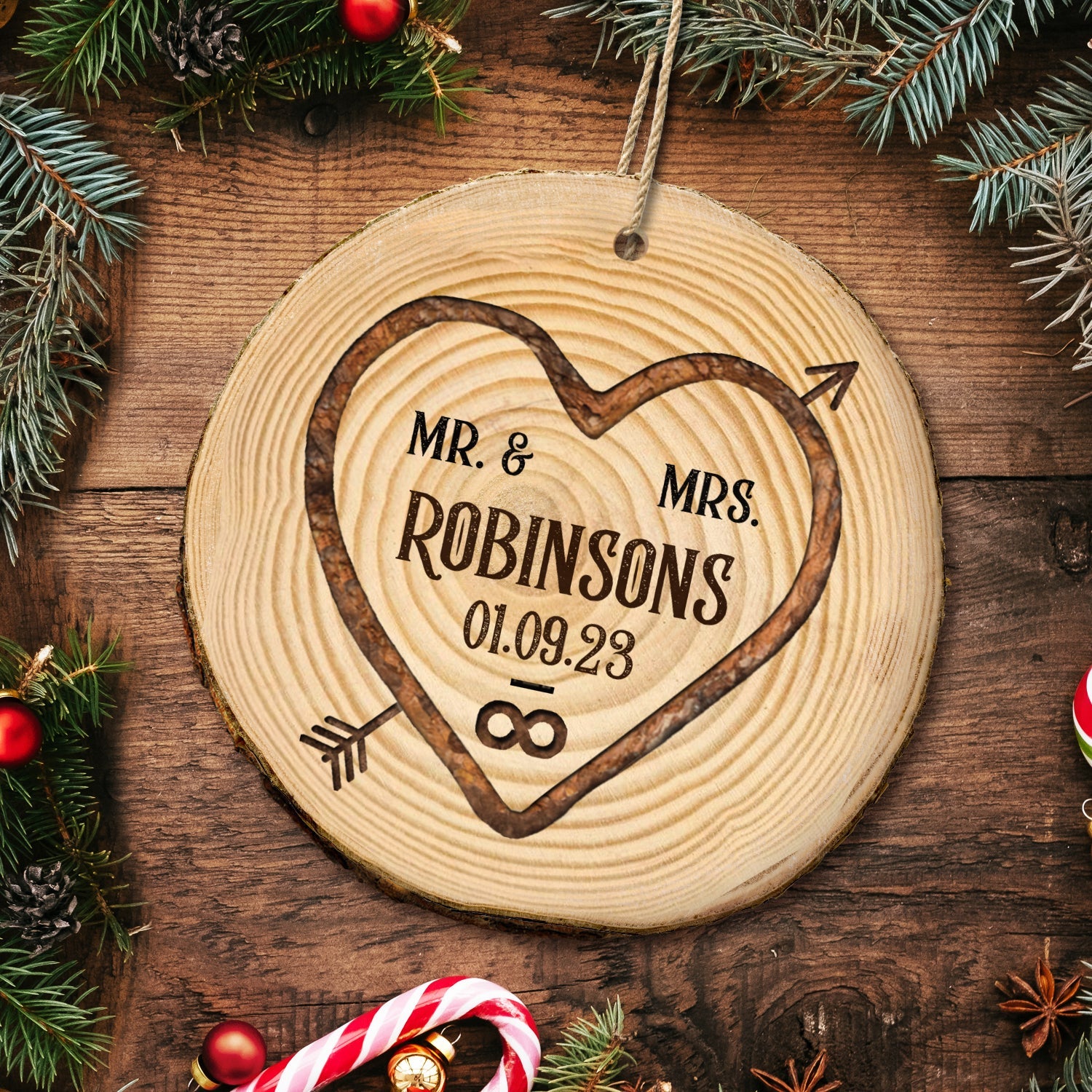 Mr & Mrs Infinity - Christmas Gift For Couples - Personalized Wood Slice Ornament ORNA1210
