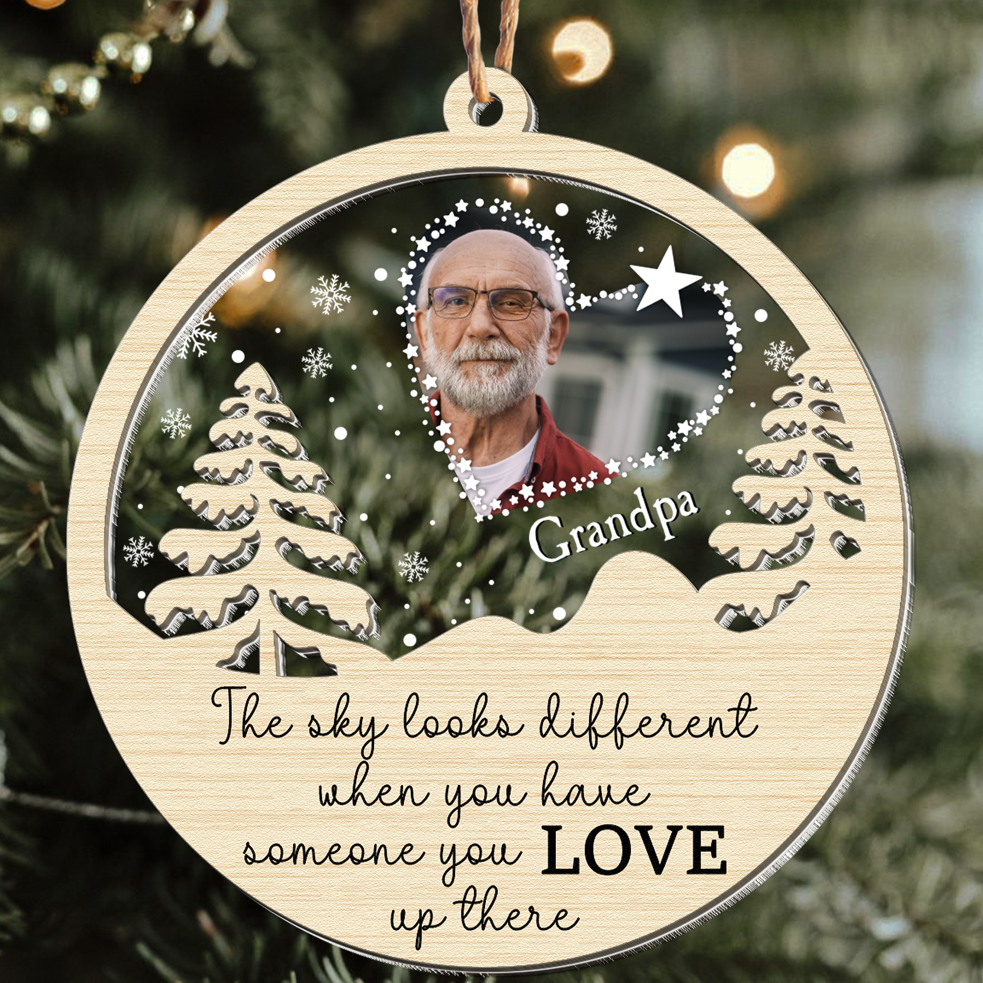 The Sky Looks Different - Personalized Photo Wood And Acrylic Ornament ORNA1210