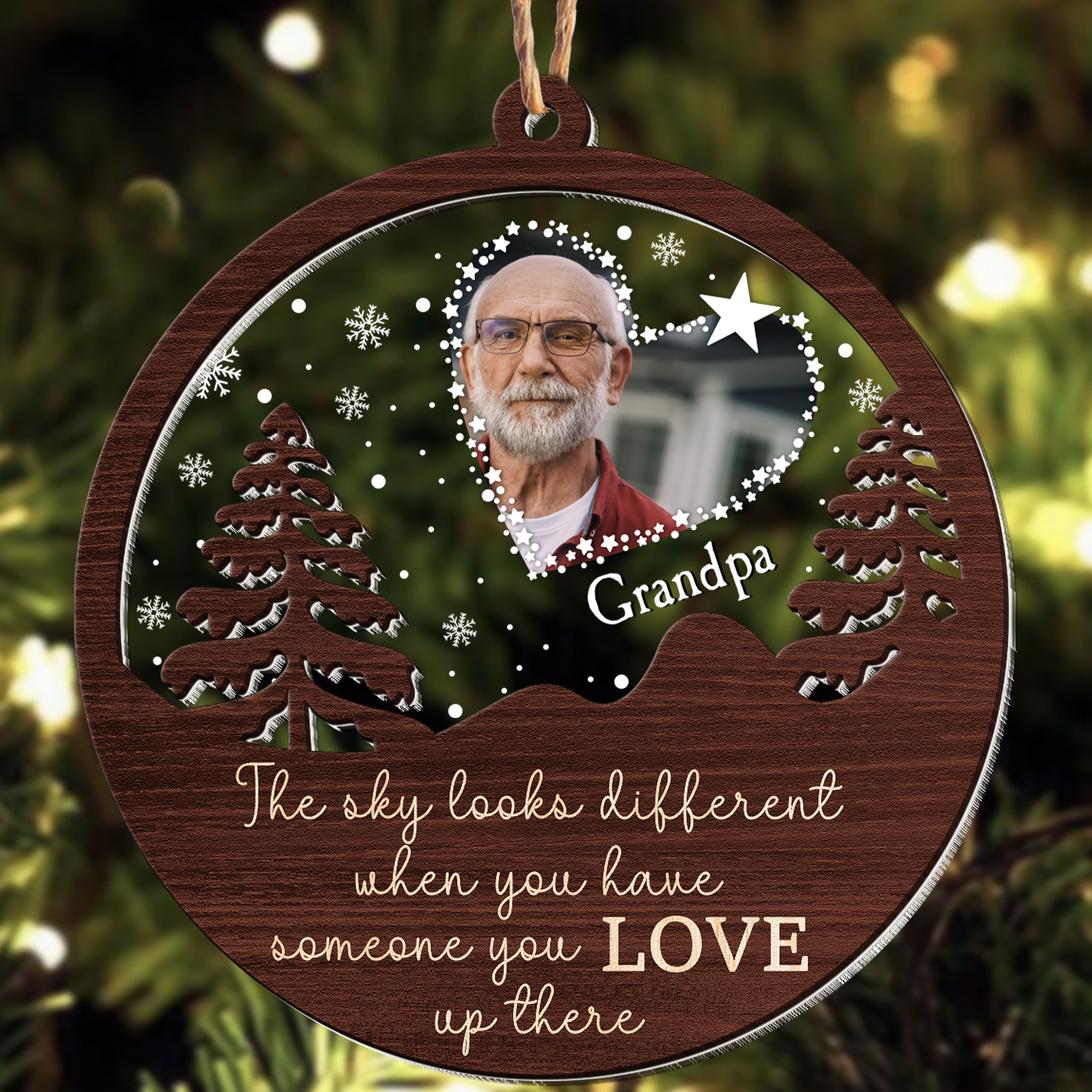 The Sky Looks Different - Personalized Photo Wood And Acrylic Ornament ORN0810