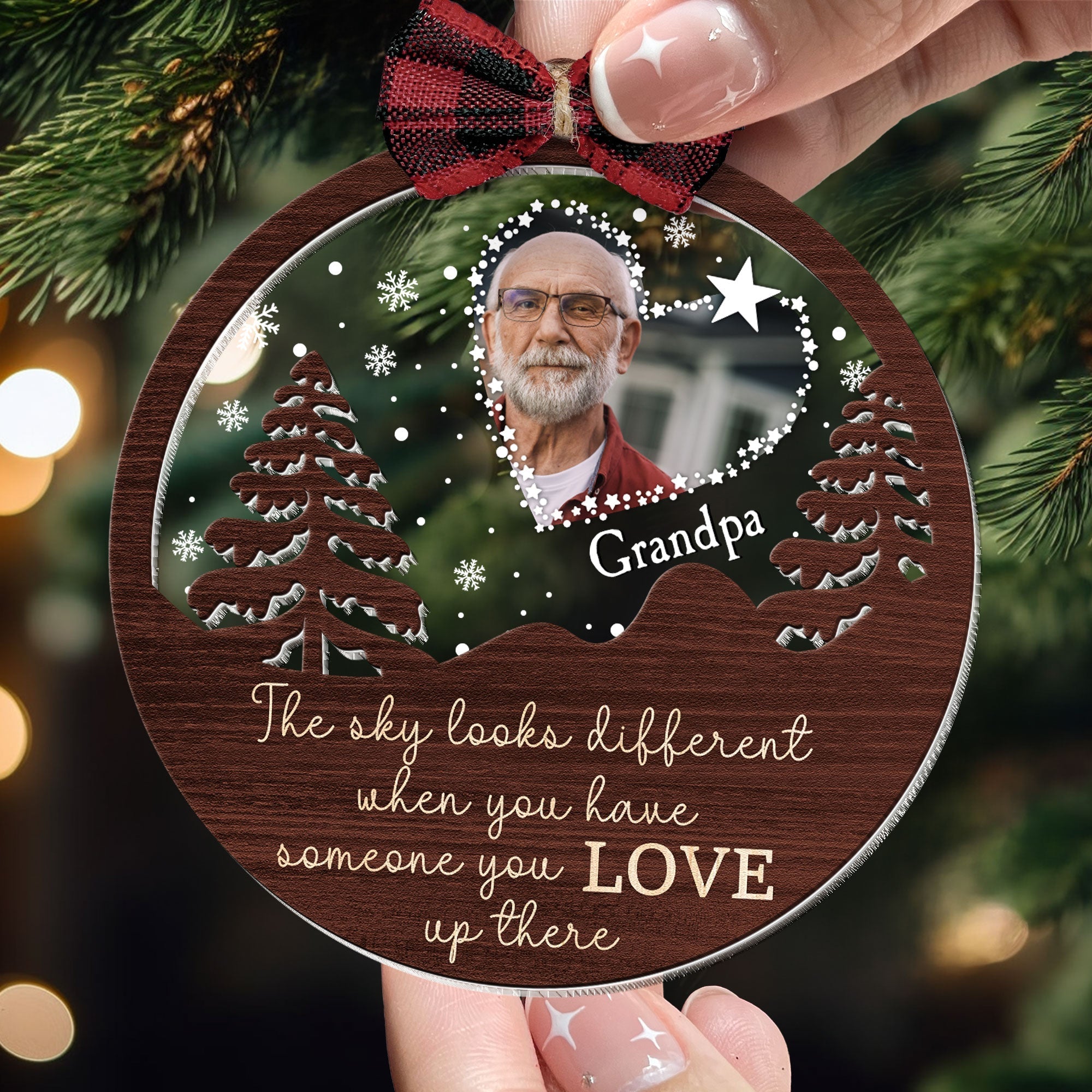 The Sky Looks Different - Personalized Photo Wood And Acrylic Ornament ORN0810