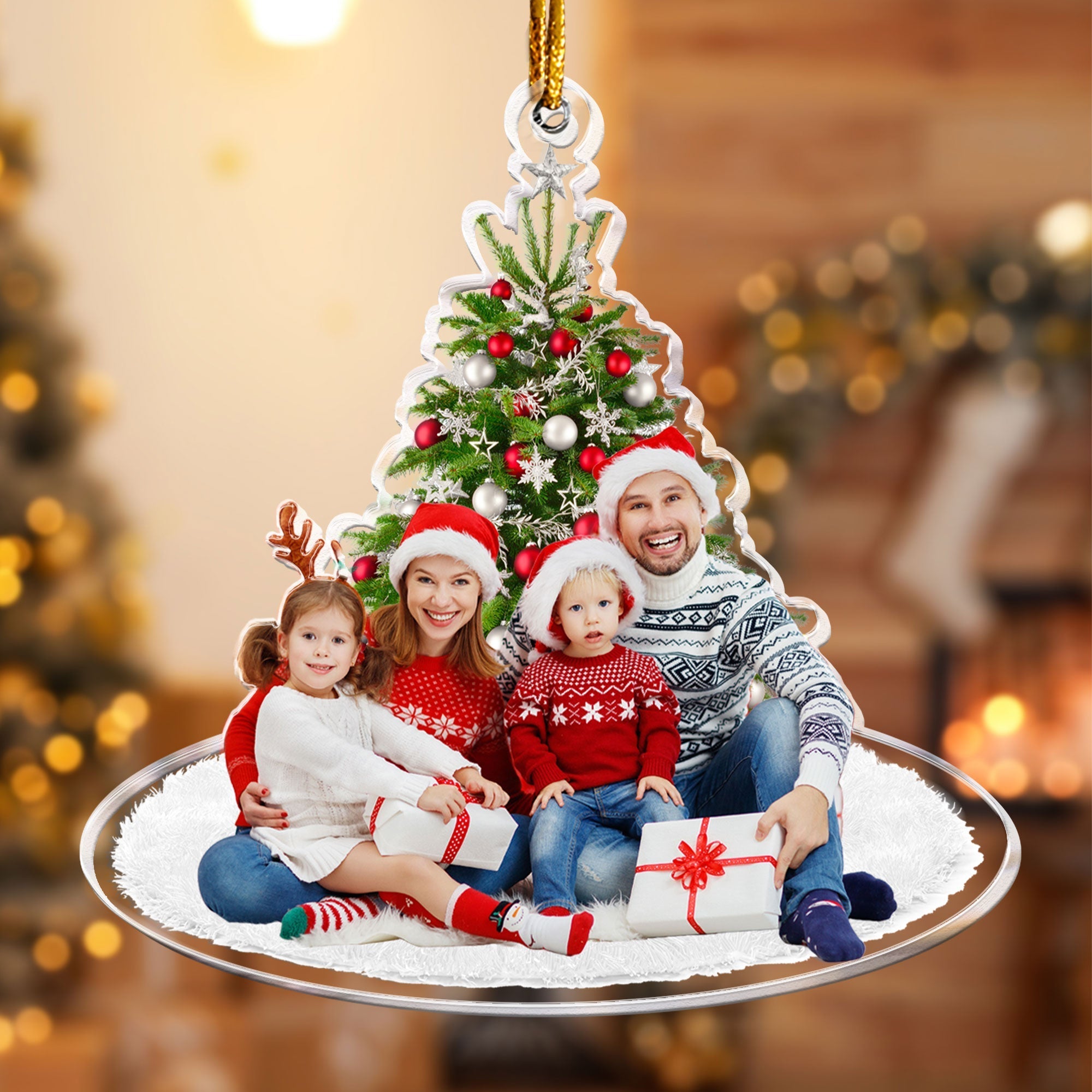 Under Christmas Tree Family Upload Photo 2024 - Personalized Acrylic Photo Ornament ORN0810