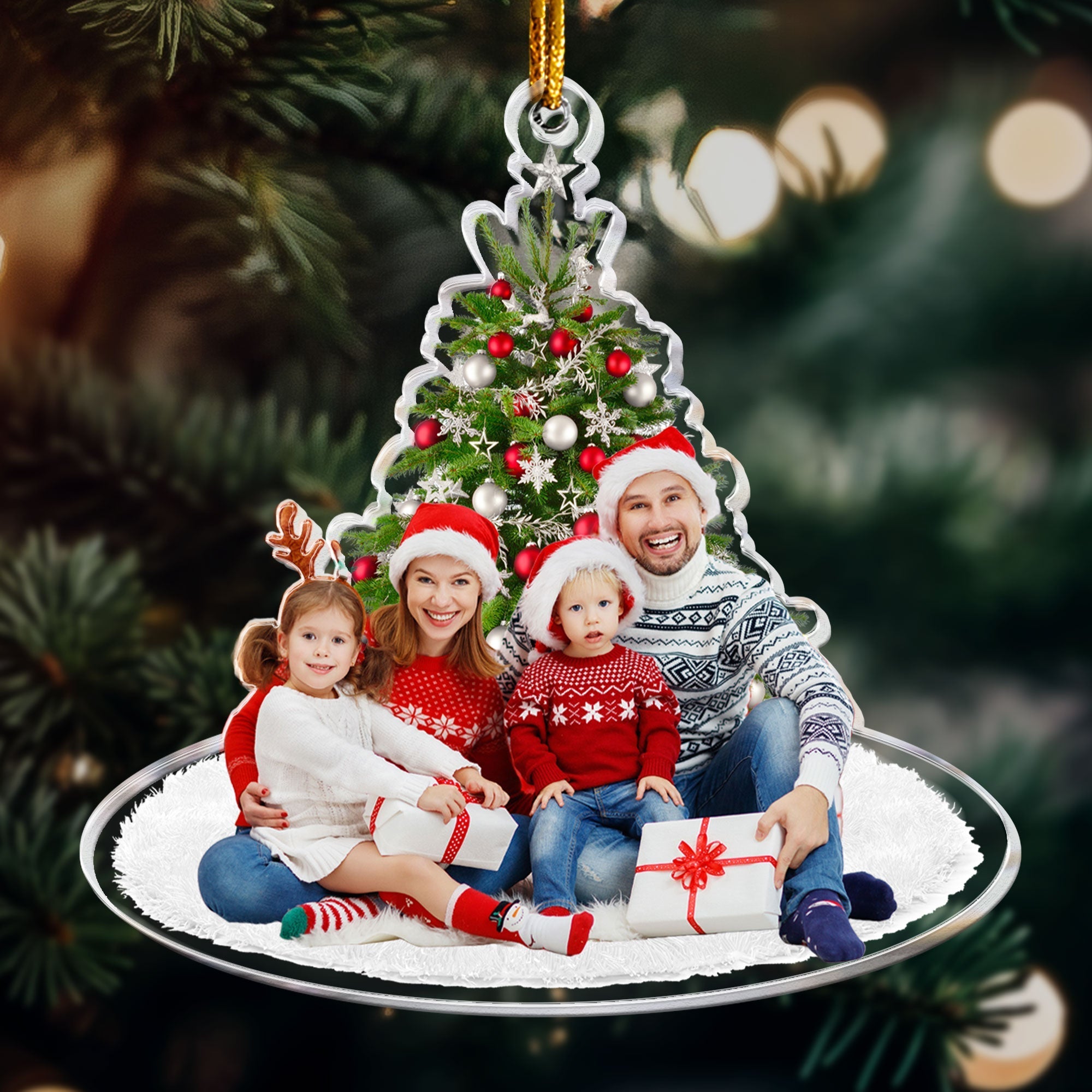 Under Christmas Tree Family Upload Photo 2024 - Personalized Acrylic Photo Ornament ORN0810