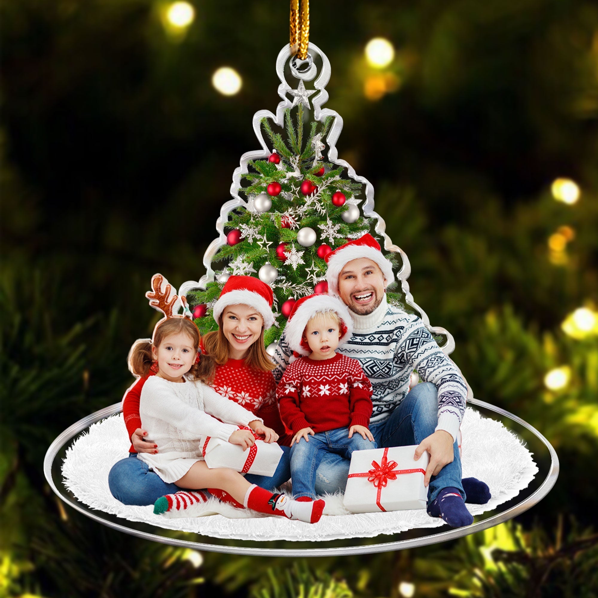 Under Christmas Tree Family Upload Photo 2024 - Personalized Acrylic Photo Ornament ORN0810