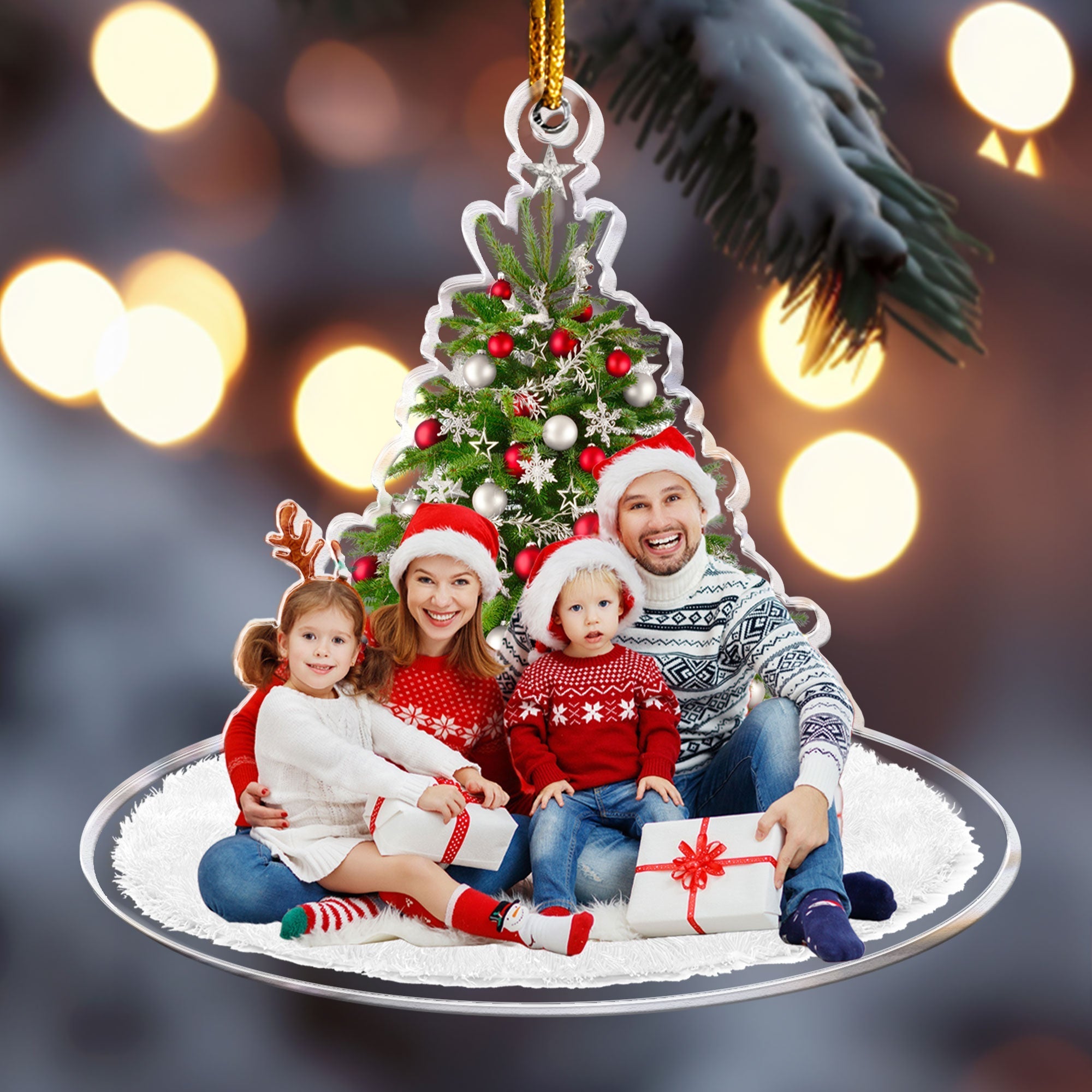 Under Christmas Tree Family Upload Photo 2024 - Personalized Acrylic Photo Ornament ORN0810