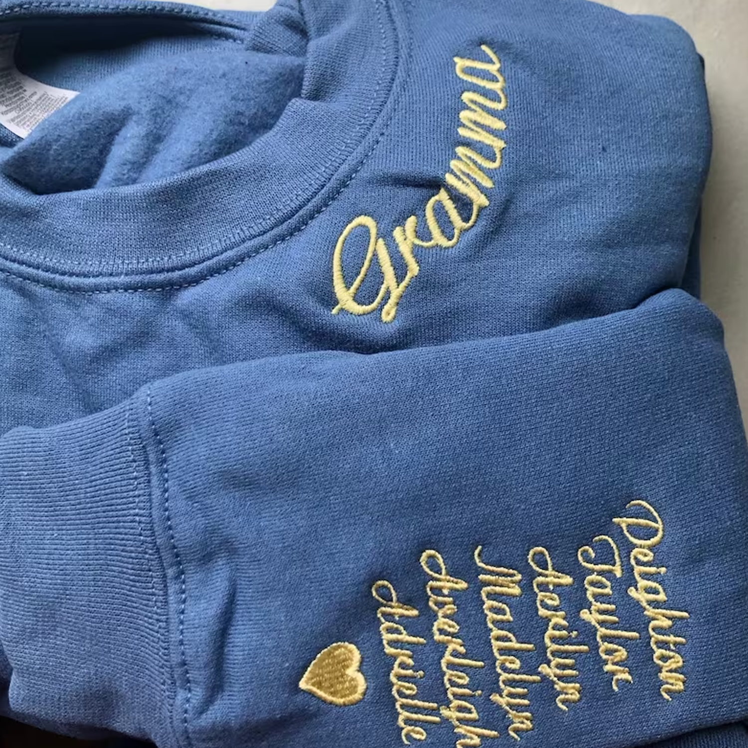 Custom Embroidered Gigi Sweatshirt with Kid Name on Sleeve EM2