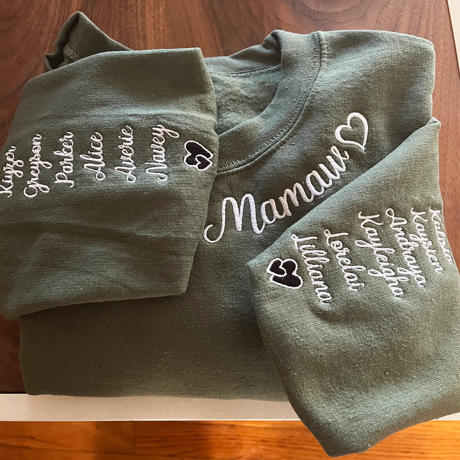 Custom Embroidered Gigi Sweatshirt with Kid Name on Sleeve EM2