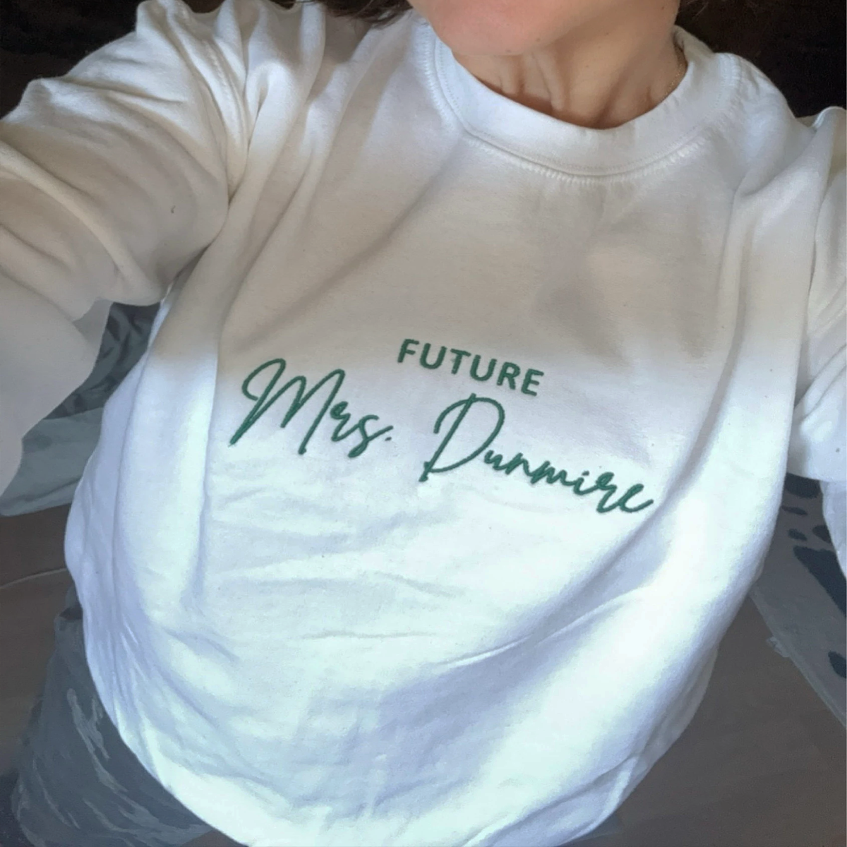 Personalized Future Mrs Sweatshirt Embroidered with Anniversary Date Text Name Initial Heart on Sleeve em4
