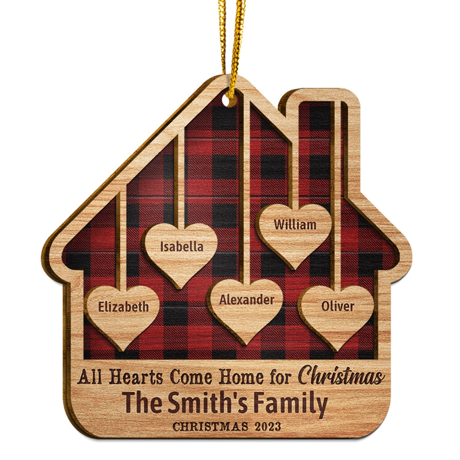 Family All Hearts Come Home For Christmas - Christmas Gift Family - Personalized Custom 2 Layered Wooden Ornament ORNA1210