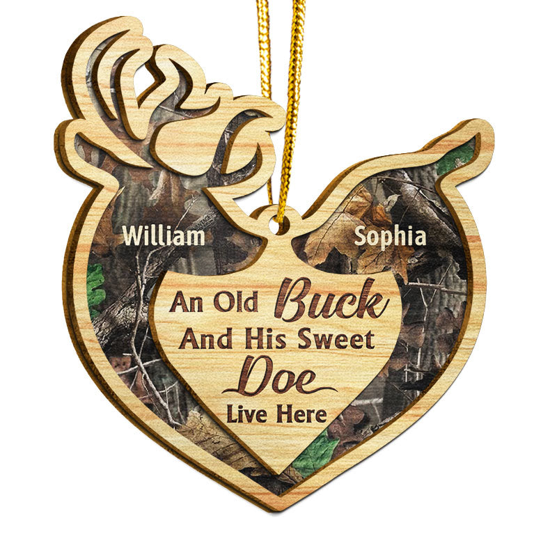 Deer Couple Live Here - Christmas Gift For Couple - Personalized Custom 2 Layered Wooden Ornament ORNA1210