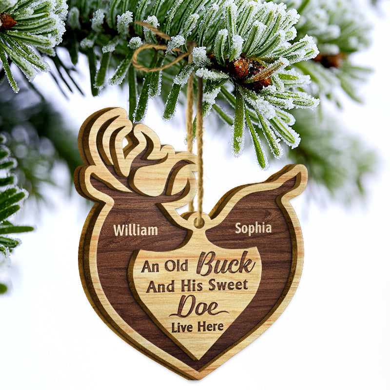 Deer Couple Live Here - Christmas Gift For Couple - Personalized Custom 2 Layered Wooden Ornament ORNA1210