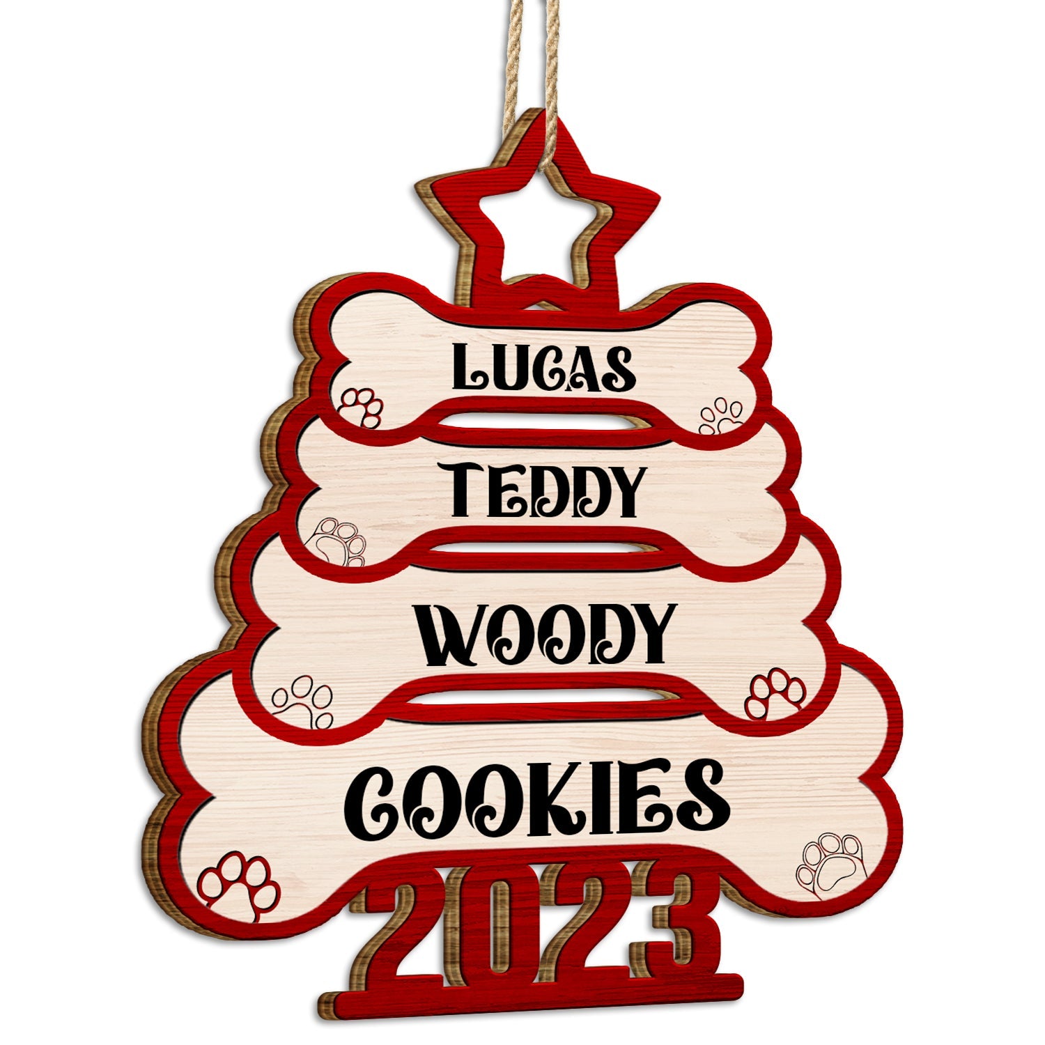 Dog And Cat Name Christmas Tree 2023 - Xmas Gift For Pet Lover - Personalized Wooden Cutout Ornament ORNA1210